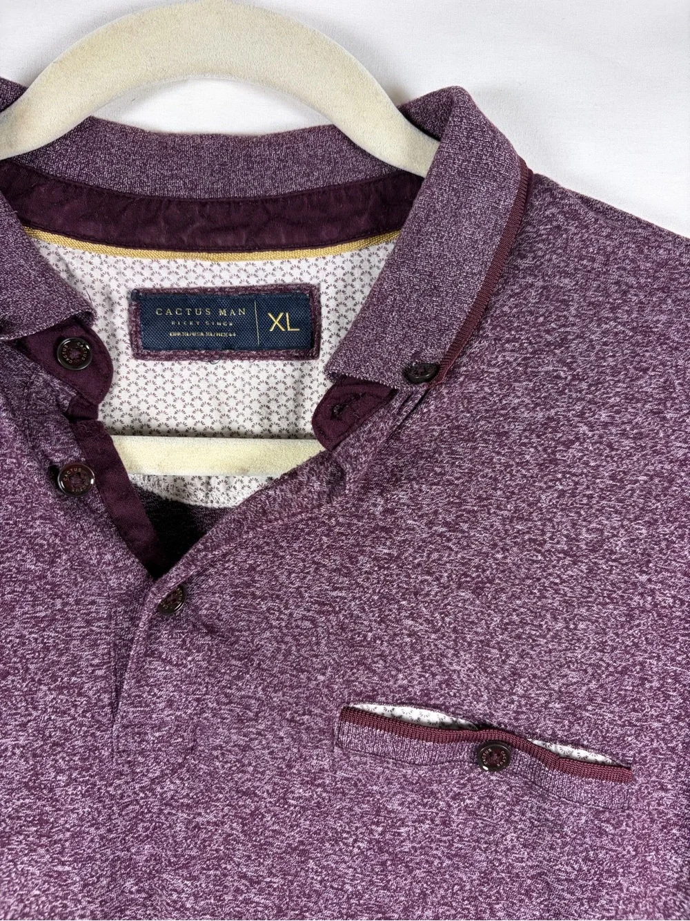 Men’s XL Burgundy Plum Purple Marbled Polo Shirt Chest Pocket School Work Golf